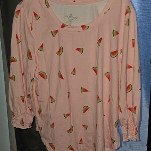Cuddl Duds Pink Watermelon Pattern Long Sleeve Top